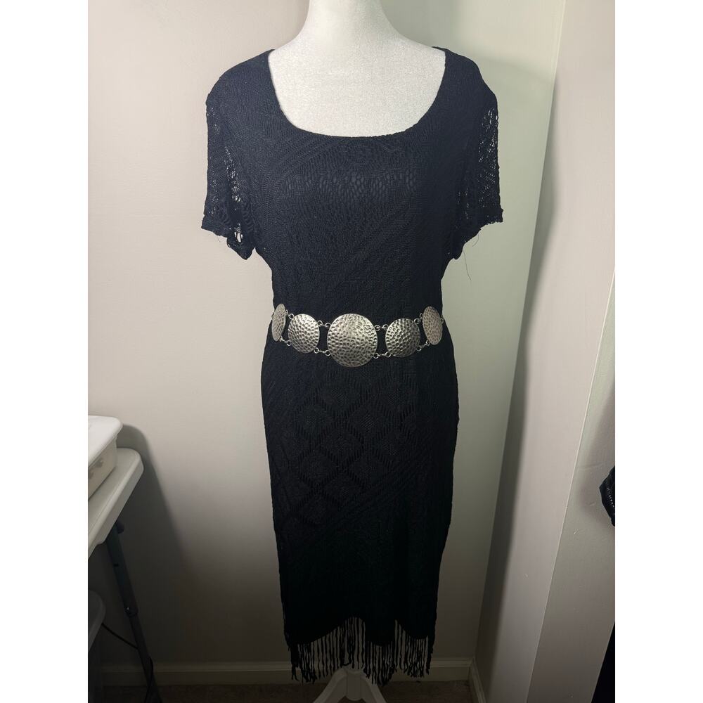 Vintage 90s Y2K Whimsygoth Fairy Boho Tassel Dress Size 14